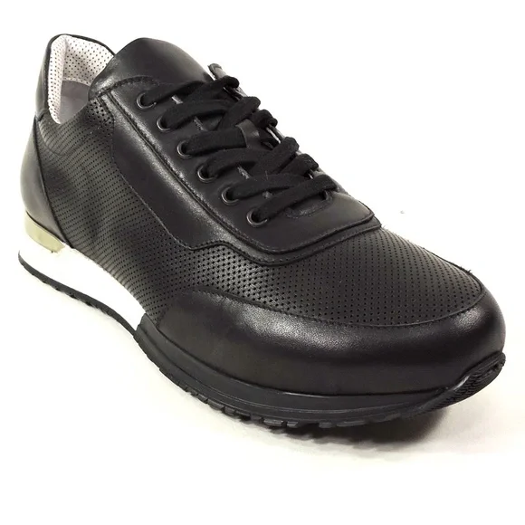 LUIGI TRAINI 🇮🇹 MEN'S BLACK LEATHER COMFORT SNEAKERS
